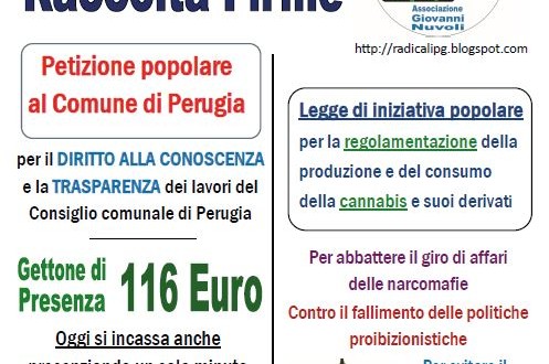 Radicaliperugia chiede una partecipazione attiva dei cittadini: il via alla raccolta firme