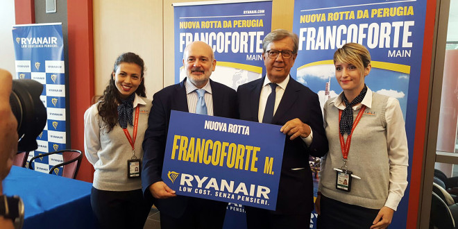 Aeroporto dell’Umbria, Perugia si collega a Francoforte: presentata la nuova tratta Ryanair